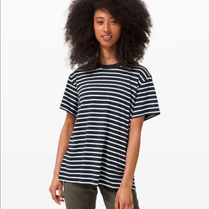 All Yours Boyfriend Tee- Yachtie Stripe True Navy White